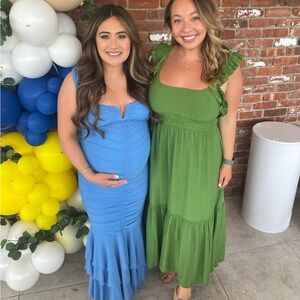 Ruffle Strap Textured Maxi Dress green